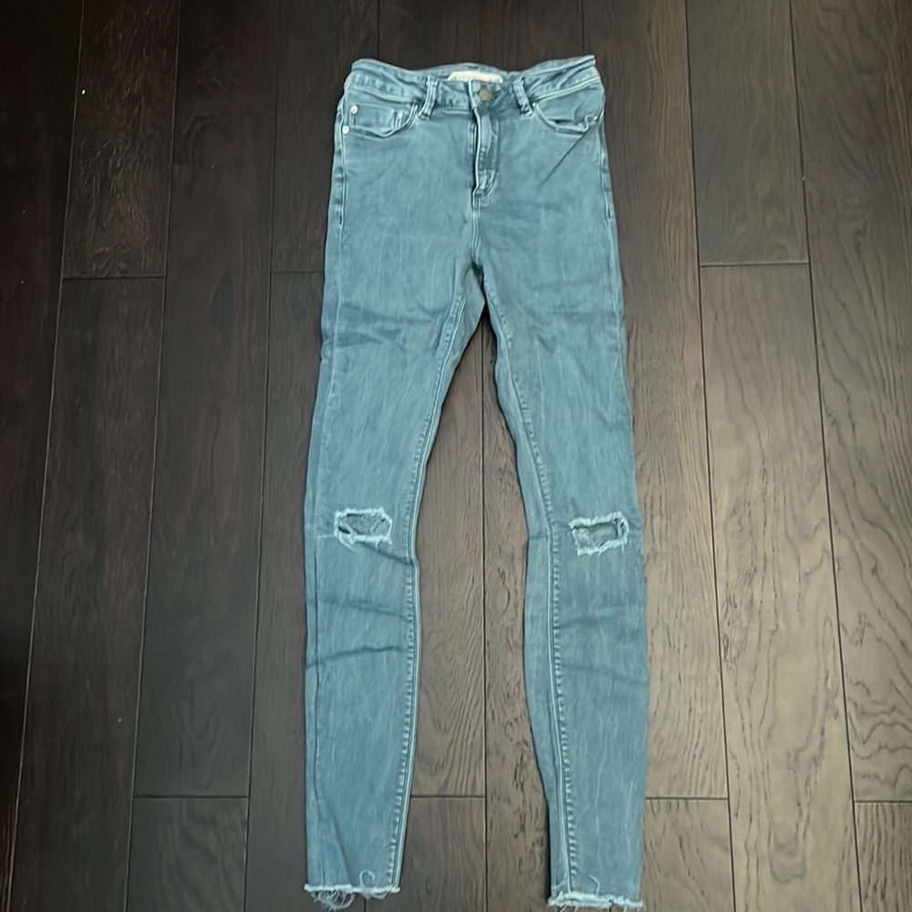 ASOS RIDLEY High Waist Skinny Jeans Lela Wash w Busted Knees&Raw Hem / W 25 L 32
